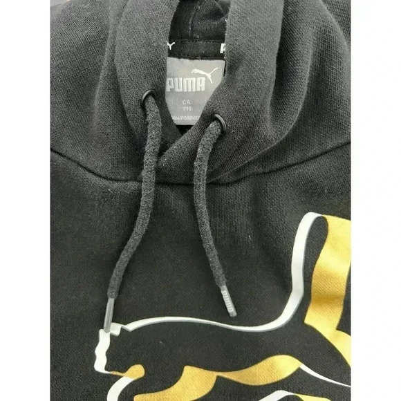 PUMA Hoodie Sweatshirt Mens 2XL XXL Essentials Big Logo Foil Black Gold - Picture 4 of 8